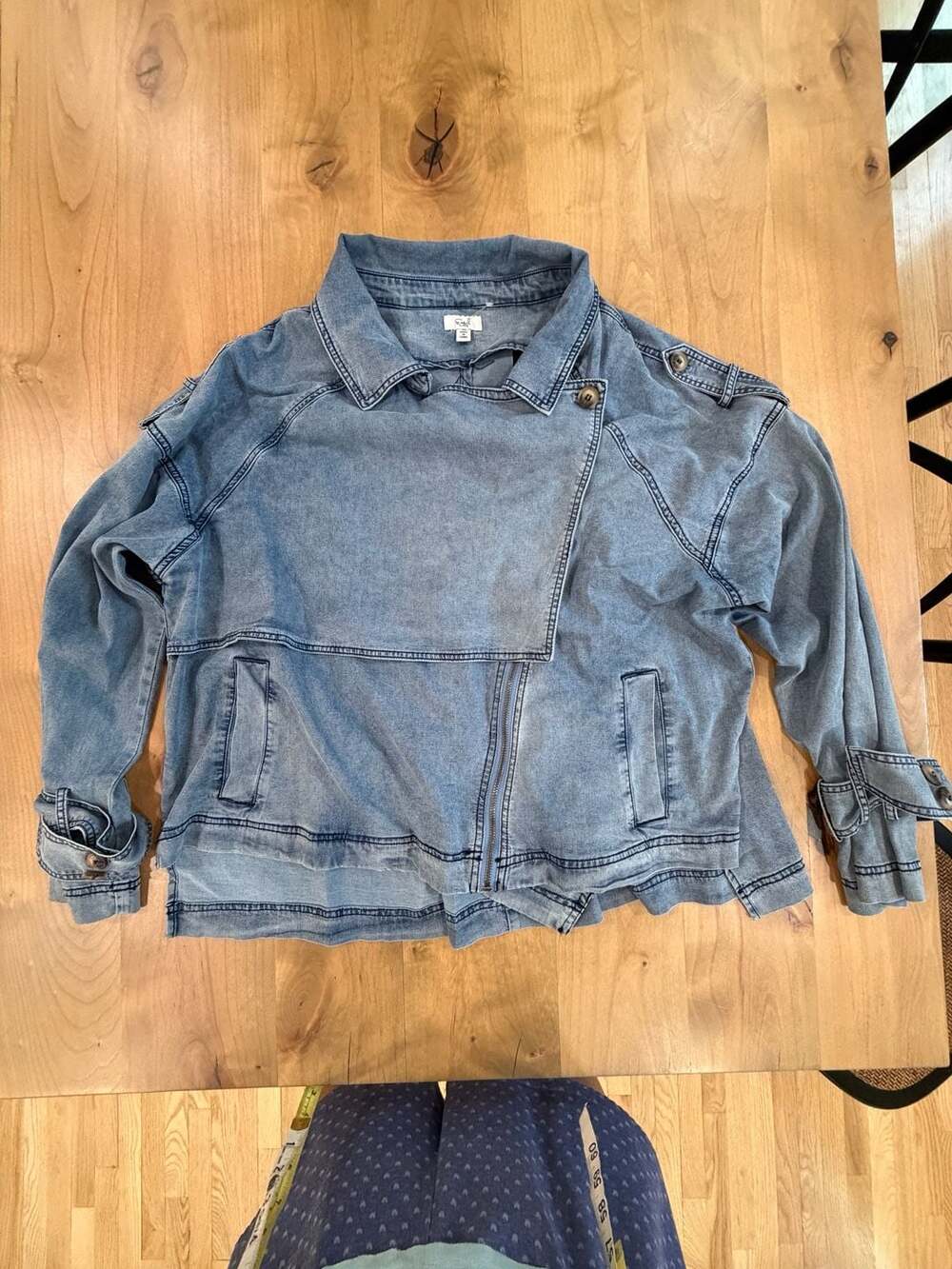 Easel Washed Denim Zip Up Front Jacket, Size Medium